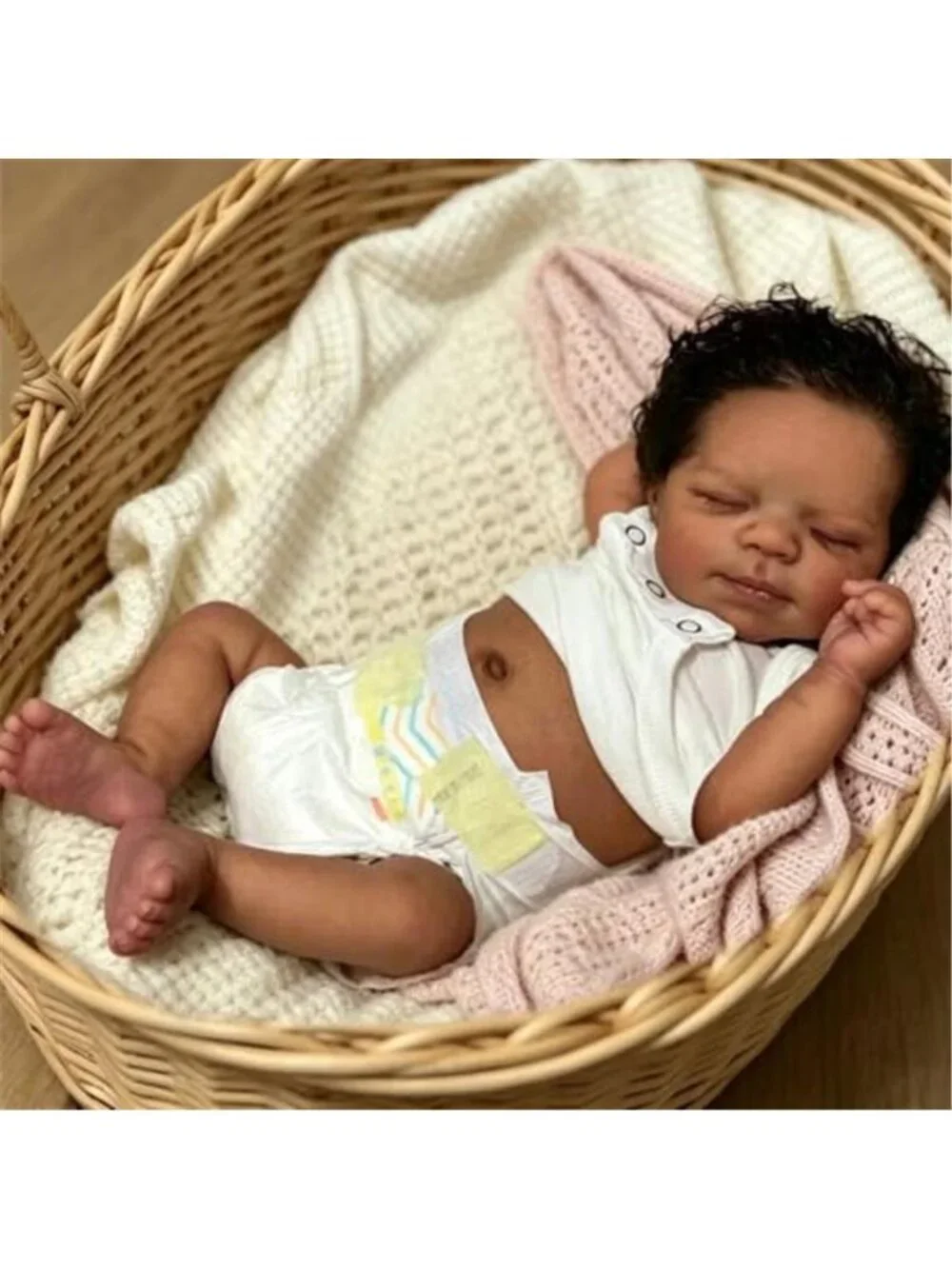 19 Inch Full Body Silicone Black Reborn Baby Girl Doll Waterproof Anatomical